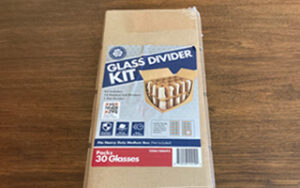 Home Depot's Glass Divider Kit features a two-tiered design that can hold up to 30 glasses. Home Depot recommends pairing with a heavy-duty box with preprinted labels and built-in handles.