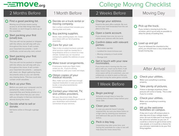 College Moving Checklist